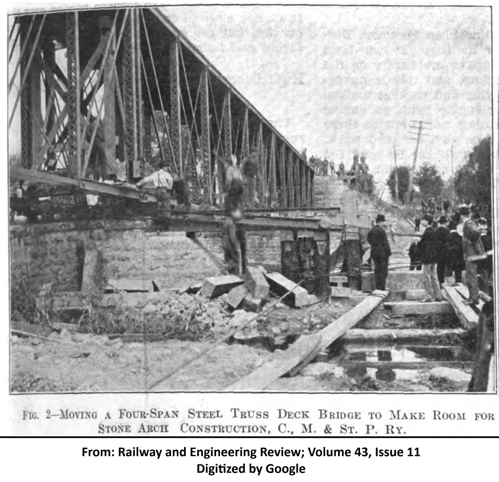 Shifting previous bridge to allow for construction of new arch